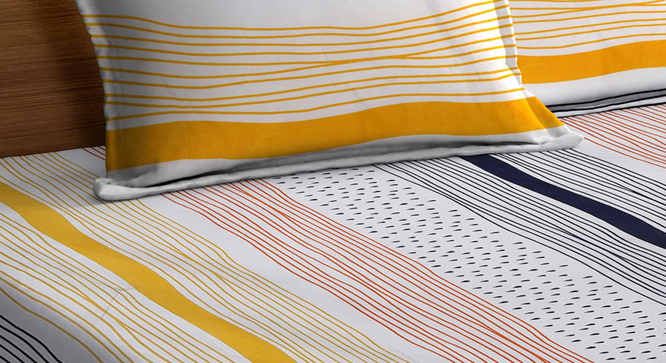 Wodehouse   Multi Striped 300 TC Cotton Blend Fitted Super King Double Bedsheet with 2 Pillow covers (Double Size, Multi) by Urban Ladder - - 