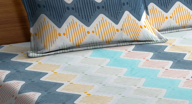 Lincoln   Multi Abstract 300 TC Cotton Blend Fitted Super King Double Bedsheet with 2 Pillow covers (Double Size, Multi) by Urban Ladder - - 