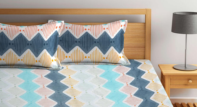 Lincoln   Multi Abstract 300 TC Cotton Blend Fitted Super King Double Bedsheet with 2 Pillow covers (Double Size, Multi) by Urban Ladder - Design 1 Full View - 898348