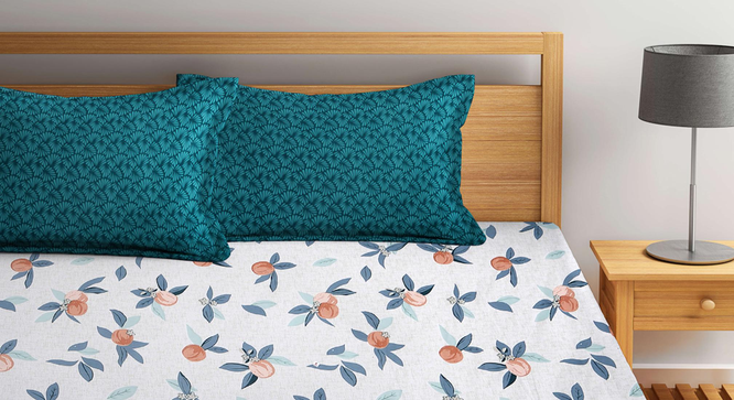 Ovolo   Multi Floral 300 TC Cotton Blend Fitted Super King Double Bedsheet with 2 Pillow covers (Double Size, Multi) by Urban Ladder - Design 1 Full View - 898436