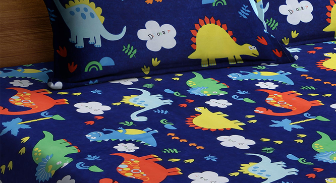 Karu   Kids Blue Cartoon Characters Cotton Blend 300 TC Fitted Double Bedsheet with 2 Pillow covers (King Size, Multi) by Urban Ladder - - 