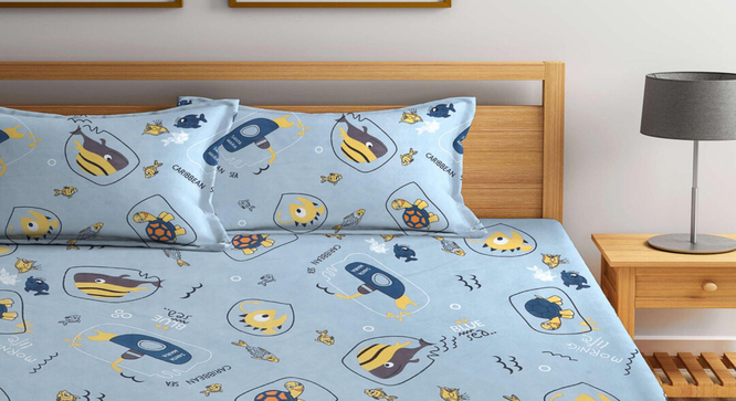 Casventa   Multicolour Cartoon Print Cotton Blend Elasticated Double BedSheet With 2 Pillow Covers (King Size, Multi) by Urban Ladder - Design 1 Full View - 898543