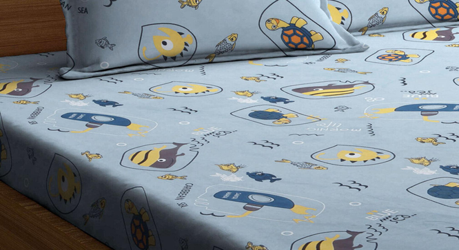 Casventa   Multicolour Cartoon Print Cotton Blend Elasticated Double BedSheet With 2 Pillow Covers (King Size, Multi) by Urban Ladder - - 