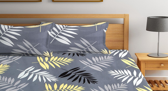 Parker   Grey Floral 300 TC Cotton Blend Elasticated Double BedSheet with 2 Pillow Cover (King Size, Multi) by Urban Ladder - Design 1 Full View - 898566