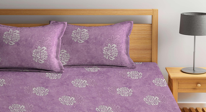 Miro   Purple Floral 400 TC Pure Cotton Double Bedsheet with 2 Pillow Covers (Beige, King Size) by Urban Ladder - Design 1 Full View - 898727