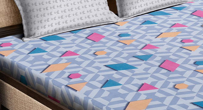 Nora   Multicolour Geometric 300 TC Cotton Blend Double Bedsheet with 2 Pillow Covers (King Size, Multi) by Urban Ladder - - 