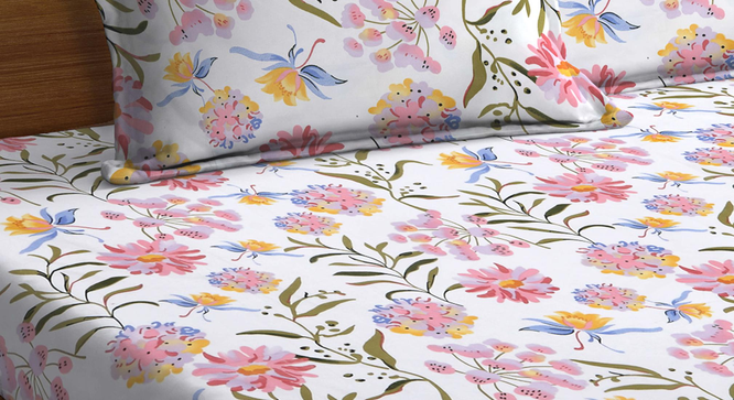 Baxter   Multi Floral 300 TC Cotton Blend Super King Double Bedsheet with 2 Pillow covers (Double Size, Multi) by Urban Ladder - - 