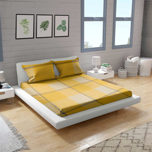 Double Bedsheet Design Yellow 350 TC Cotton Double Size Bedsheet