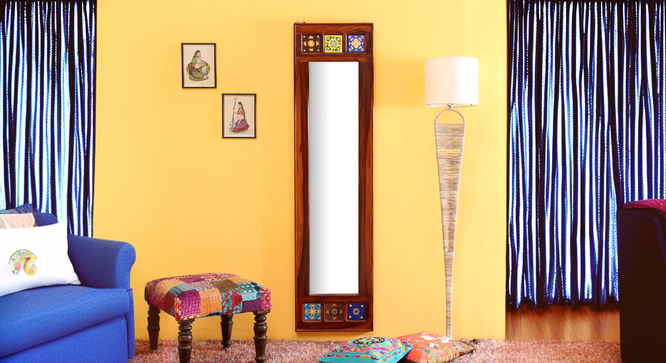 clarke solid wood mirror in  honey oak colour (Honey Oak) by Urban Ladder - - 