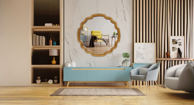 Novebuk Wall Mirror (Gold) by Urban Ladder - Design 1 - 899374