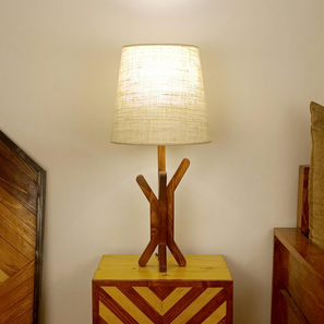 symplify Vrikshya Wooden Table Lamp with Brown Base and Premium White Fabric Lampshade-picture-17