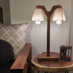 Elania Wooden Table Lamp with Brown Base and Premium White Fabric Lampshade-image-6