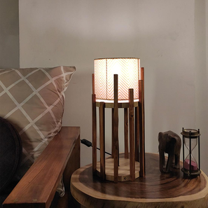 Bastian Wooden Table Lamp with Brown Base and Premium White Fabric Lampshade-image-8