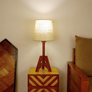 Troika Wooden Table Lamp with Brown Base and Premium White Fabric Lampshade-image-7