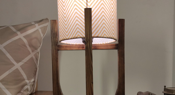 Solitaire Wooden Table Lamp with Brown Base  White Fabric Lampshade (Brown) by Urban Ladder - Front View Design 1 - 906919
