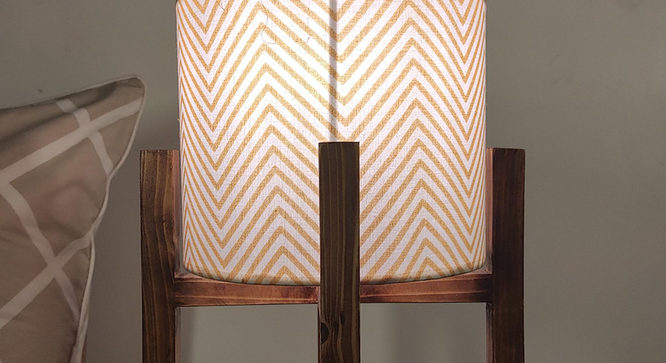 Solitaire Wooden Table Lamp with Brown Base  White Fabric Lampshade (Brown) by Urban Ladder - Ground View Design 1 - 906922