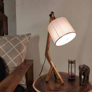 Emphasis Wooden Table Lamp with Brown Base and Yellow Fabric Lampshade