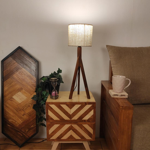 symplify Triune Brown Wooden Table Lamp with White Printed Lampshade-picture-20