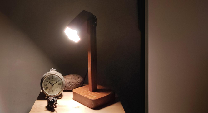 Hexspot Brown  Wooden Table Lamp with Beige Wooden Lampshade (Brown) by Urban Ladder - Front View Design 1 - 906989