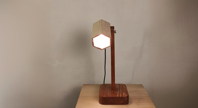 Hexspot Brown  Wooden Table Lamp with Beige Wooden Lampshade (Brown) by Urban Ladder - Ground View Design 1 - 906993