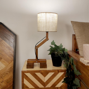 Table Lamps In Mumbai Design Flex Brown Wooden Table Lamp with Yellow Printed Fabric Lampshade (Brown)
