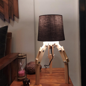Table Lamps In Mumbai Design Crawler Beige  Wooden Table Lamp with Black Fabric Lampshade (Brown)