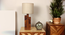 Skyline Brown Wooden Table Lamp with Yellow Printed Fabric Lampshade (Brown) by Urban Ladder - Front View Design 1 - 907041