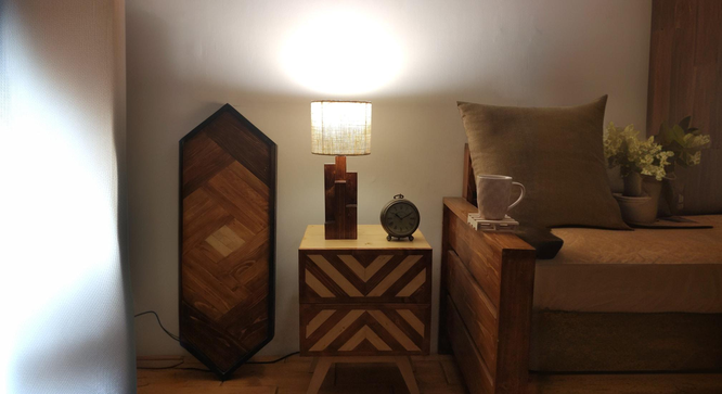 Skyline Brown Wooden Table Lamp with Yellow Printed Fabric Lampshade (Brown) by Urban Ladder - Ground View Design 1 - 907044