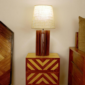 Ventus Brown Wooden Table Lamp with Yellow Printed Fabric Lampshade-image-10