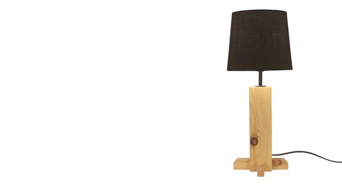 Rocket  Beige Wooden Table Lamp with Black Fabric Lampshade (Brown) by Urban Ladder - Ground View Design 1 - 907096