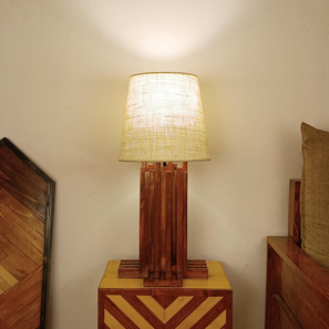 Palisade Brown Wooden Table Lamp with White Fabric Lampshade-image-23