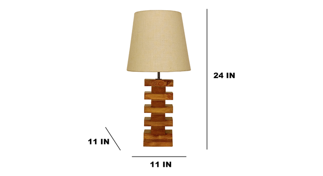 Libra Brown Wooden Table Lamp with White Fabric Lampshade (Brown) by Urban Ladder - Front View Design 1 - 907155