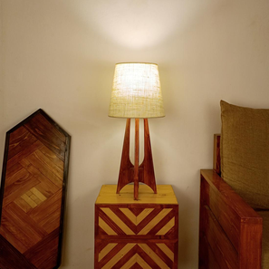 Table Lamps In Mumbai Design Laurent Brown Wooden Table Lamp with White Jute Lampshade (Brown)