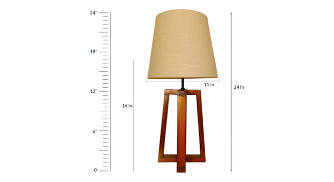 Blender Brown Wooden Table Lamp with White Fabric Lampshade (Brown) by Urban Ladder - Front View Design 1 - 907220