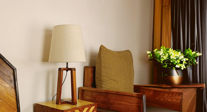 Blender Brown Wooden Table Lamp with White Fabric Lampshade (Brown) by Urban Ladder - Ground View Design 1 - 907226