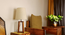 Blender Brown Wooden Table Lamp with White Fabric Lampshade (Brown) by Urban Ladder - Ground View Design 1 - 907226