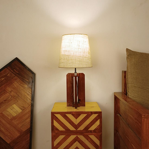 Table Lamps In Goa Design Stella Brown Wooden Table Lamp with White Fabric Lampshade (Brown)