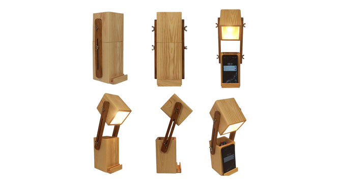 Toby Wooden  Table Lamp With Mobile Stand (Brown) by Urban Ladder - Front View Design 1 - 907518