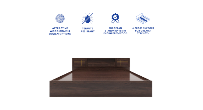 Hideki Goldline Queen Bed Wenge (Walnut Finish, King Bed Size, Box Storage Type) by Urban Ladder - Front View Design 1 - 909778