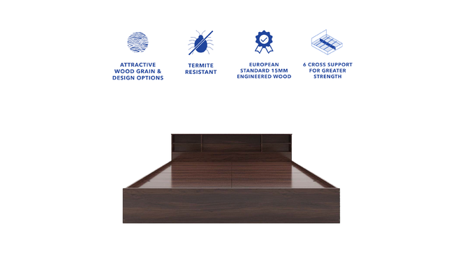 Tsukiko Queen Bed Wenge (Walnut Finish, King Bed Size, Box Storage Type) by Urban Ladder - Front View Design 1 - 909866