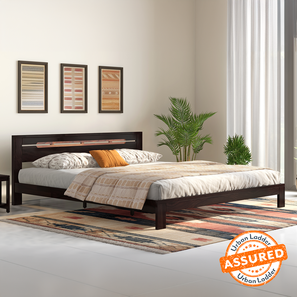 Amal Solid Wood King Size Bed without Storage in Mahogany Finish
