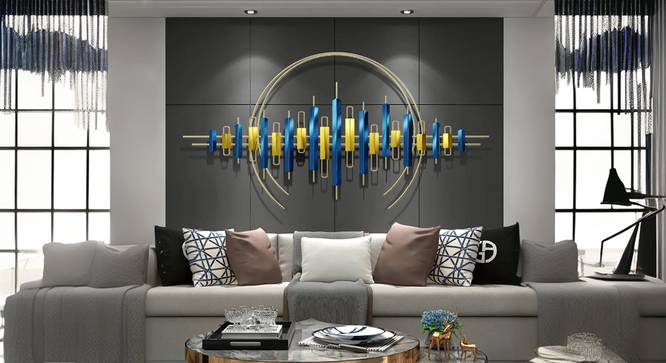 Blue & Gold Abstract Metal Wall Art. (Blue) by Urban Ladder - Front View Design 1 - 914907