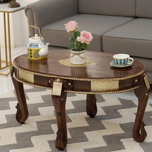 Soundarya Round Solid Wood Coffee Table in Walnut Finish-image-48