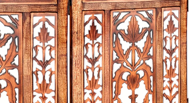 Jolanta Solid Wood 4 Panel Room Divider (Brown) by Urban Ladder - - 