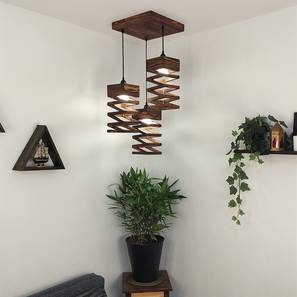 Diwali Lights Decoration Design Wiggle Brown Solid Wood Cluster Hanging Light (Brown)