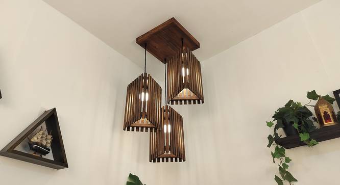 Trikona Brown Solid Wood Cluster Hanging Light (Brown) by Urban Ladder - Rear View Design 1 - 916342