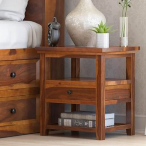 Storage In Chandigarh Design Fonteyn Solid Wood Bedside Table in Honey Finish