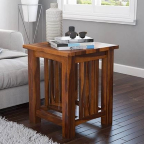 Heron Solid Wood Side Table in Teak Finish-image-1