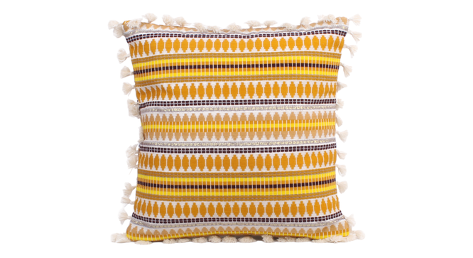 Acrylic Striped Cushion Cover with Lace Set of 2 (16 X 16 Inches) (Yellow) by Urban Ladder - - 
