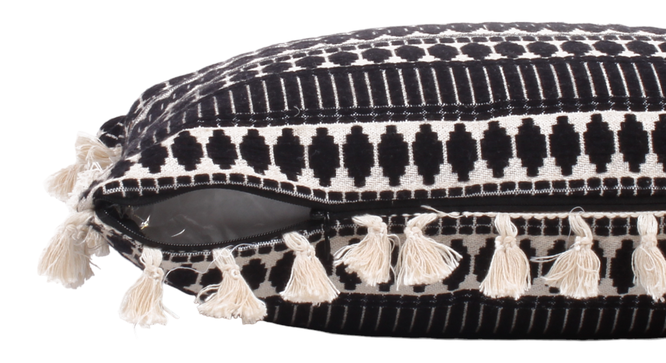 Acrylic Striped Cushion Cover with Lace Set of 2 (16 X 16 Inches) (Black) by Urban Ladder - - 